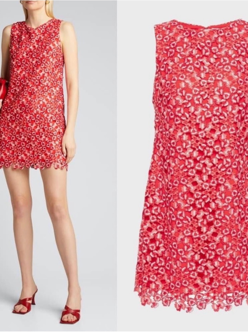 NWT Alice + Olivia Red Floral Lace Sleeveless Shift Dress